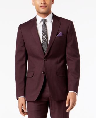 thumbnail image 2 of VINCI Men's Burgundy Sharkskin Banded Collar Slim Fit Tuxedo Suit - 2-Piece, Single-Breasted, Flat-Front - New With Tags 2 of 5
