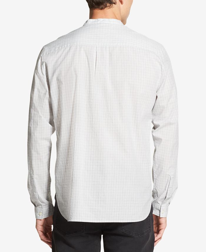 DKNY Men's Banded-Collar Grid-Print Shirt - Macy's