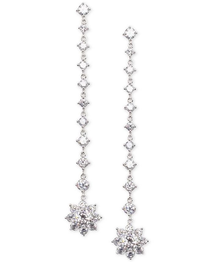 Nina Silver-Tone Crystal Flower Linear Drop Earrings - Macy's
