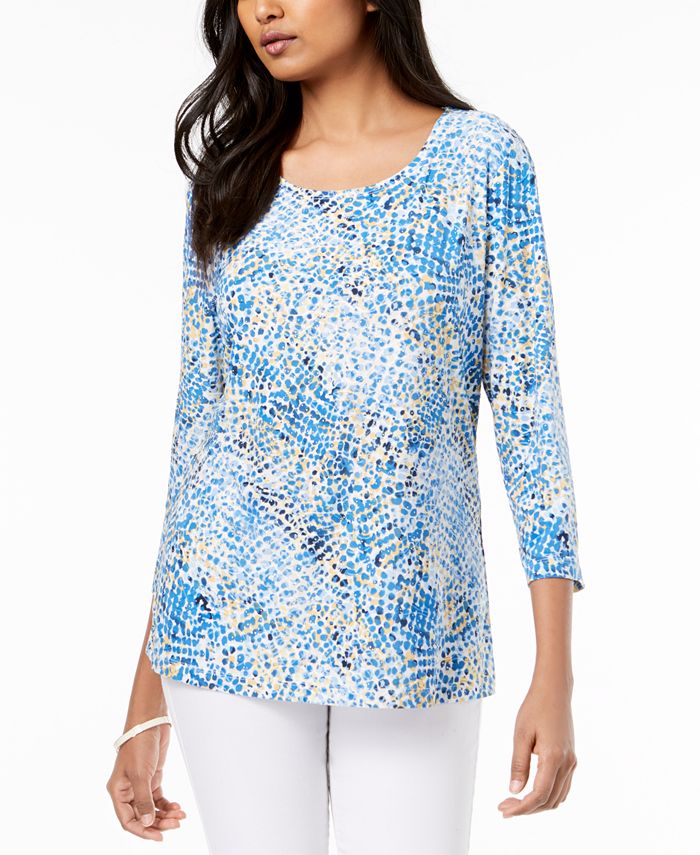 JM Collection Petite Embellished Printed Jacquard Top, Created for Macy ...