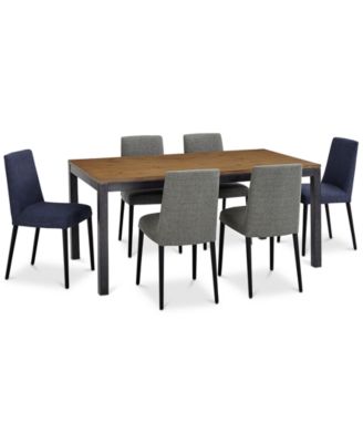 Furniture - Gatlin Dining , 7-Pc. Set (Dining Table, 4 Charcoal Dining Chairs & 2 Blue Dining Chairs)