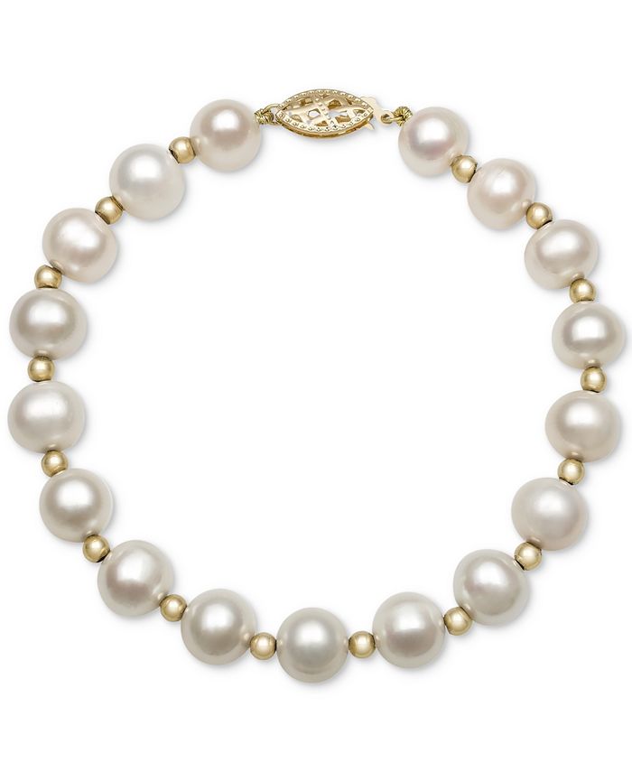Freshwater Pearl and 18K Gold Metallic Sphere Bracelet