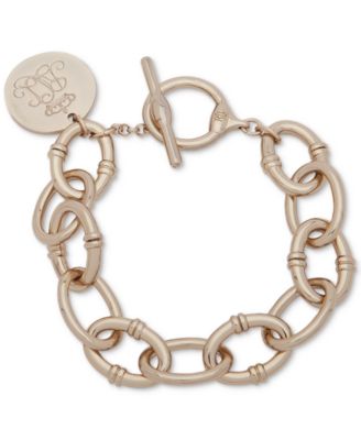 Lauren Ralph Lauren - Gold-Tone Script Charm Large Link Toggle Bracelet