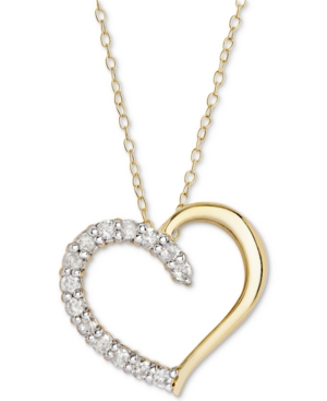 image of Diamond Heart Pendant Necklace (1/2 ct. t.w.) in Sterling Silver, 16 inches + 2 inch extender