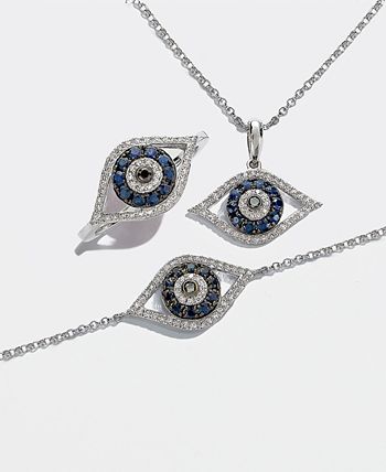 EFFY Collection - Sapphire (1/4 ct. t.w.) and Diamond (1/6 ct. t.w.) Evil Eye Bracelet in 14k White Gold