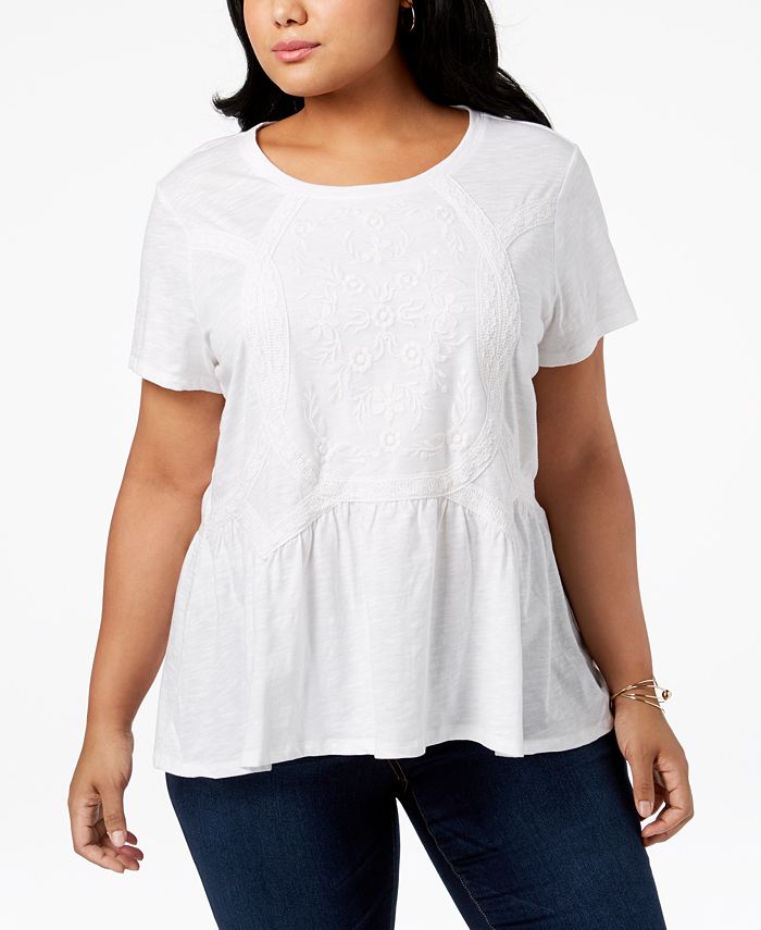 Style & Co Plus Size Embroidered High-Low Hem Top, Created for Macy's ...