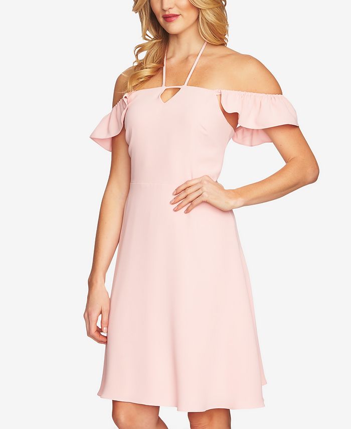 CeCe OffTheShoulder FlutterSleeve Halter Dress Macy's