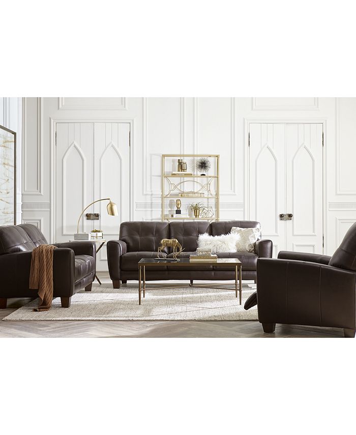Furniture Kaleb 84" Tufted Leather Sofa and 61" Loveseat Set, Created