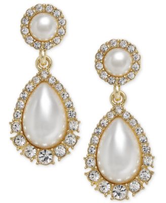 Charter Club - Gold-Tone Crystal & Imitation Pearl Drop Earrings