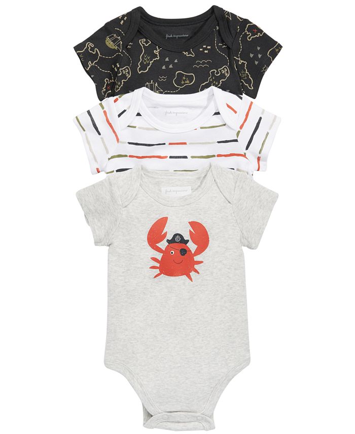 First Impressions Baby Boys 3Pack Printed Cotton Bodysuits, Created