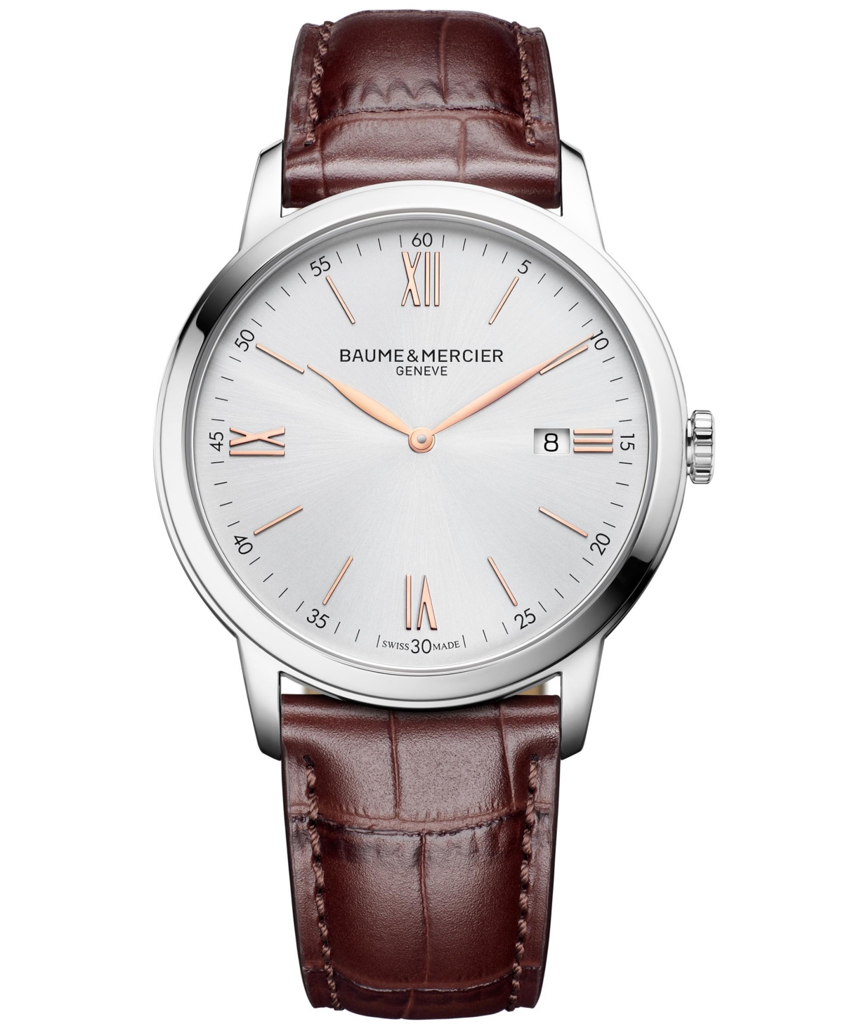 Baume & Mercier Men's Swiss Classima Red-brown Leather Strap Watch 42mm In White/brown