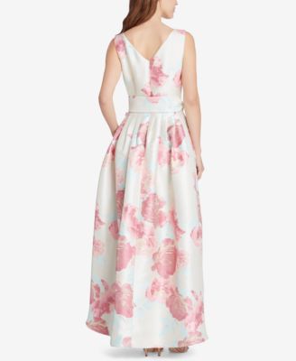 Tahari ASL Floral-Print Jacquard High-Low Gown