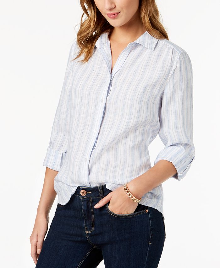 Charter Club Petite Striped Linen Shirt, Created for Macy's Macy's