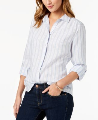 売れ筋商品|||チャータークラブ カットソー トップス レディース Petite Striped Linen Shirt, Exclusively at Macy's Neutral Co Charter Club Petite 100% Linen Striped Shirt, Exclusively at