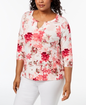 CALVIN KLEIN PLUS SIZE PRINTED KEYHOLE TOP, CREATED FOR MACY'S