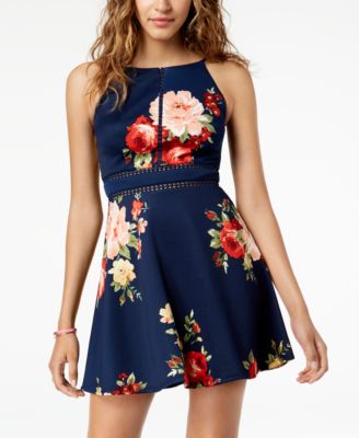 BCX Juniors Floral Print Fit Flare Dress Macy s