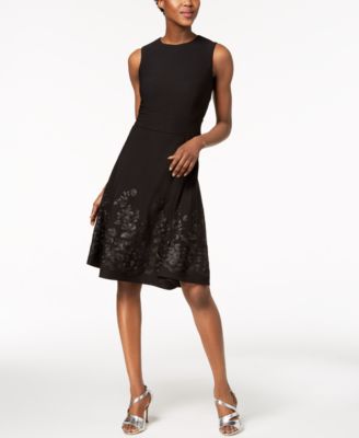 calvin klein embroidered fit & flare dress