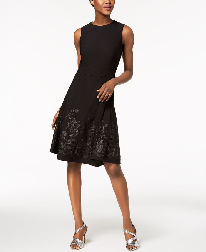 Calvin Klein Petite Embroidered Fit & Flare Dress & Reviews - Dresses -  Women - Macy's