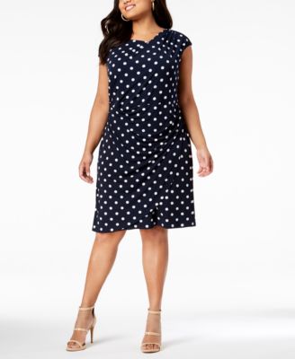 Connected - Plus Size Polka-Dot Draped Sheath Dress
