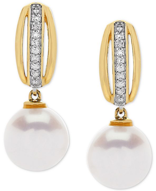 Honora Cultured Freshwater Pearl (8 mm) & Diamond Accent Drop Earrings ...