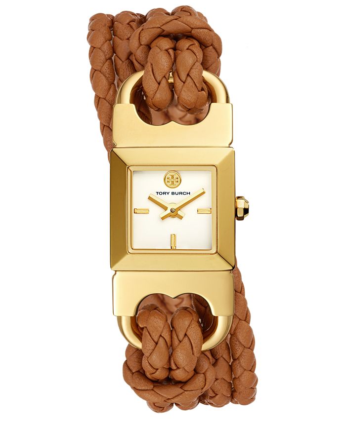 Tory Burch Women's Double T-Link Brown Leather Double Wrap Strap Watch  18x18mm & Reviews - All Fine Jewelry - Jewelry & Watches - Macy's