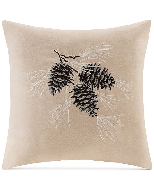 Madison Park Faux Suede Pinecone Embroidered 20 Square Decorative