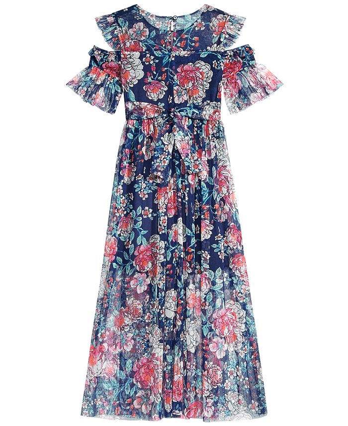Bonnie Jean Big Girls Plus Floral-Print Cold Shoulder Maxi Dress - Macy's