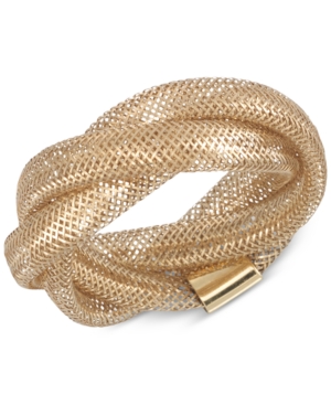 image of Italian Gold Openwork Braided Mesh Stretch Ring in 14k Gold, Made in Italy