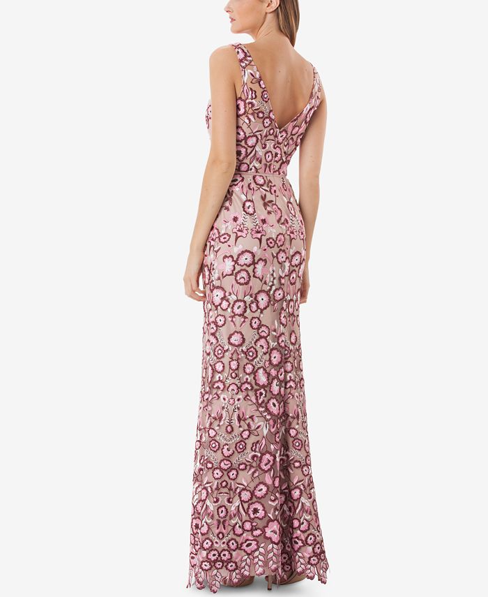 JS Collections Embroidered Illusion Gown - Macy's