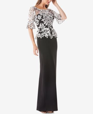 JS Collections Embroidered Lace Peplum Gown - Macy's