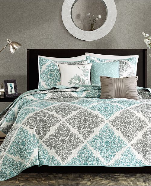 Madison Park Claire 6 Pc Quilted Full Queen Coverlet Set