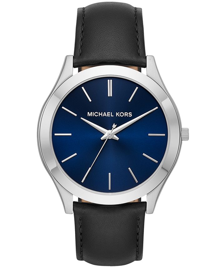 Michael Kors Men's Slim Runway Black Leather Strap Watch 44mm Macy's