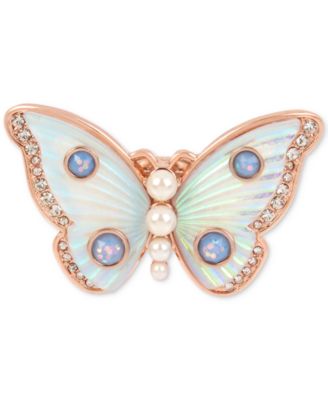 Betsey Johnson - Rose Gold-Tone Crystal & Imitation Pearl Butterfly Ring