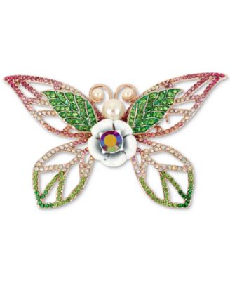 Betsey Johnson Rose Gold-Tone Crystal & Imitation Pearl Butterfly Pin ...