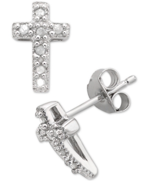 image of Diamond Cross Stud Earrings (1/10 ct. t.w.) in Sterling Silver