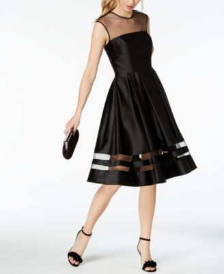 betsy and adam satin fit and flare gown