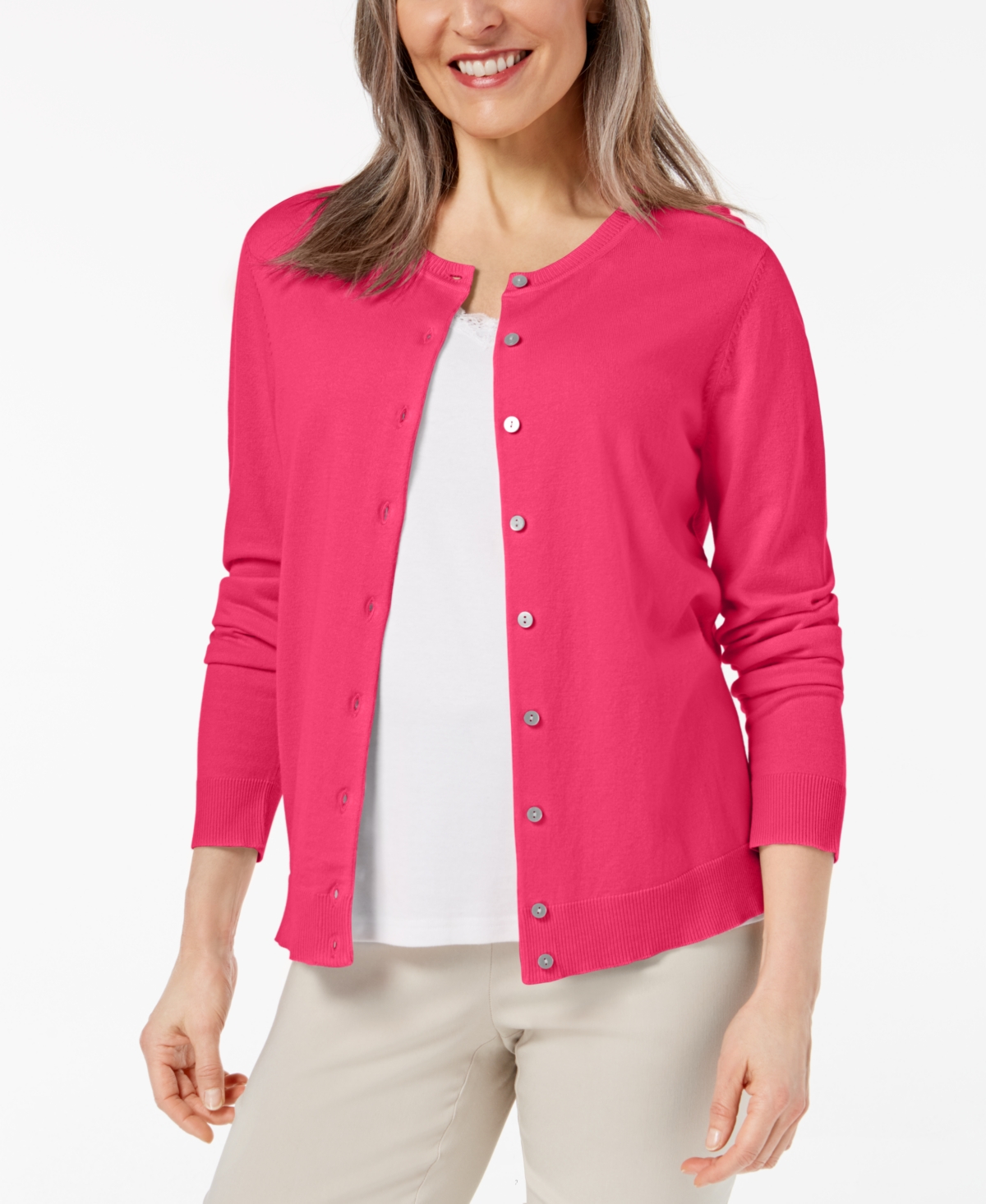 Karen Scott Crew-Neck Cardigan, Created for Macy's