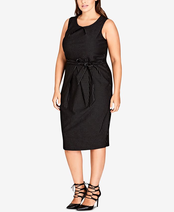 City Chic Trendy Plus Size Pleated Pinstriped Dress - Macy's