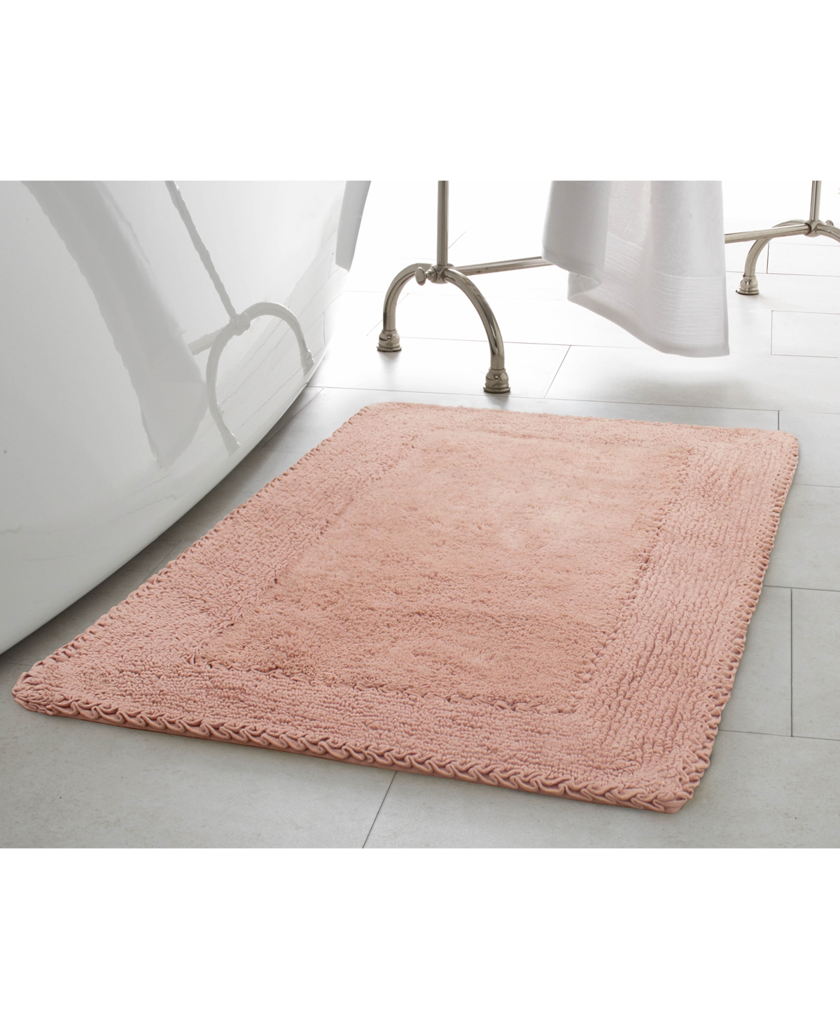 Shop Laura Ashley Ruffled Cotton Bath Rug, 20" X 34" In Ivory