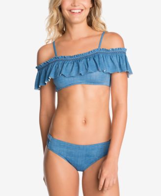 Vera Bradley Chambray & Chardonnay Off-The-Shoulder Flounce Bikini Top & Embroidered Bottoms