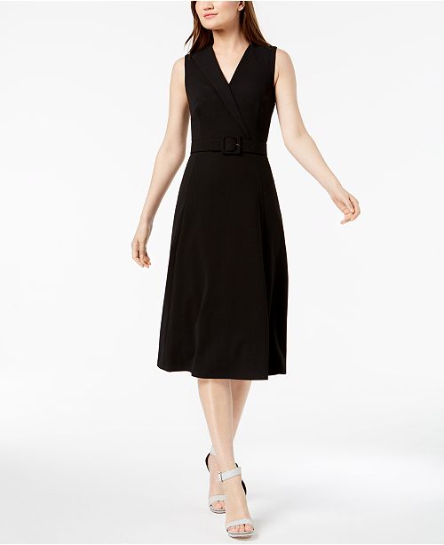 Calvin Klein Belted Midi Dress & Reviews - Dresses - Women - Macy's
