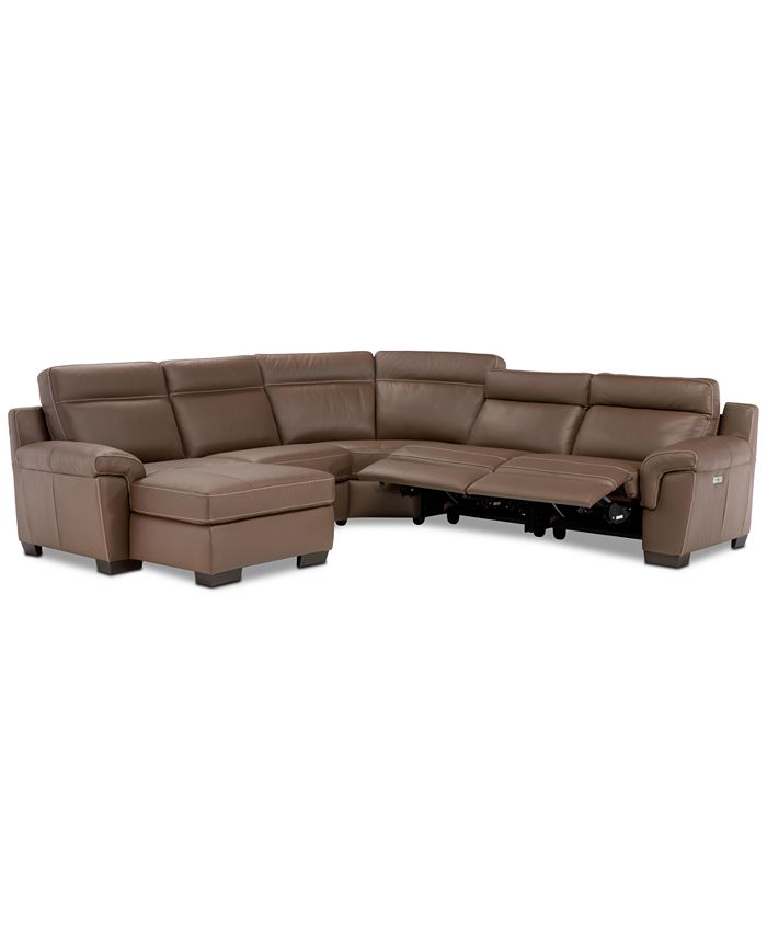 Furniture Julius II 5Pc. Leather Chaise Sectional Sofa With 2 Power