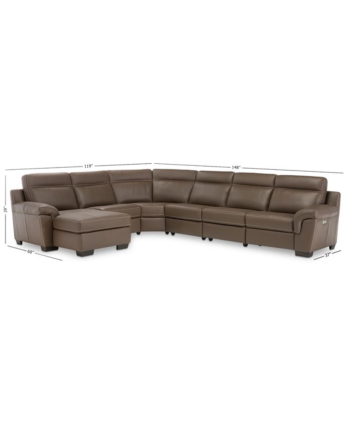 Furniture Julius II 150" 6Pc. Leather Chaise Sectional Sofa With 2 Power Recliners, Power