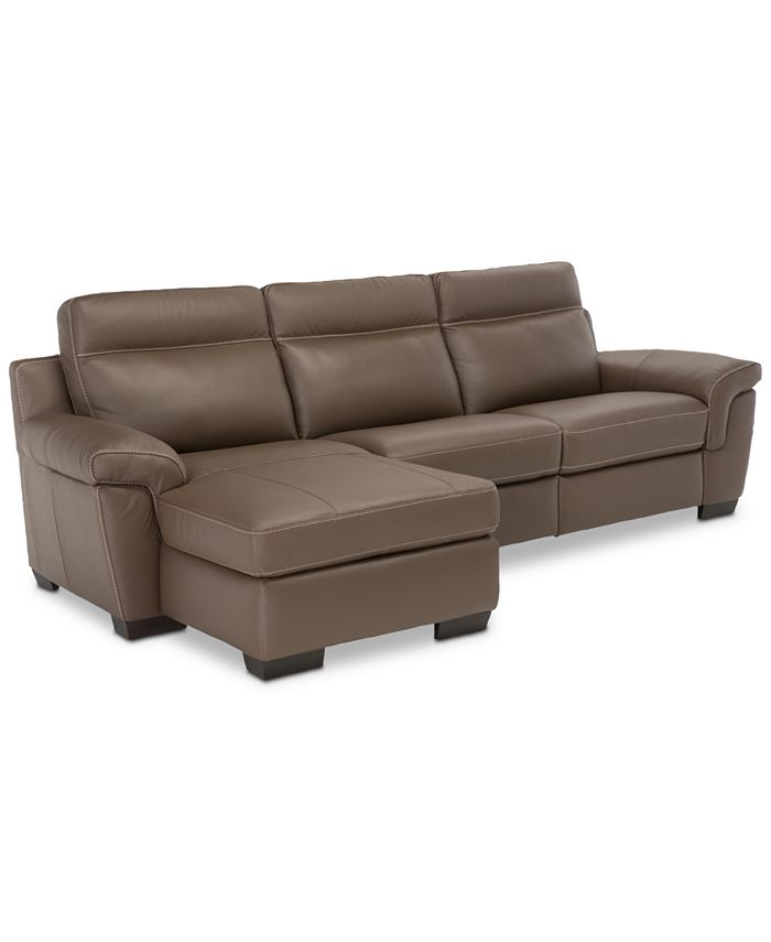 Furniture Julius II 3Pc. Leather Chaise Sectional Sofa With 2 Power