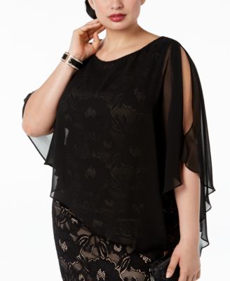 Connected Plus Size Lace Chiffon-Cape Dress