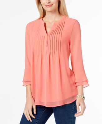 Charter Club Pleated Sheer Blouse, Created For Macy's - Tops - Women ...