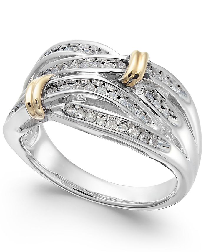 Macy's Diamond Multi-Row Ring in 14k Gold and Sterling Silver (1/4 ct ...