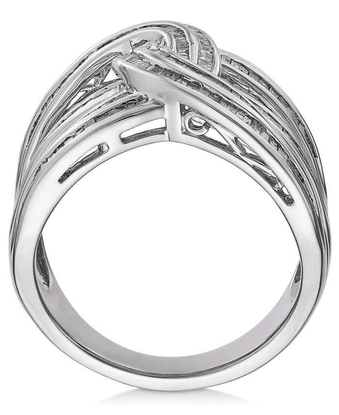 Macy's - Diamond Baguette Interwoven Statement Ring (1 ct. t.w.) in Sterling Silver, or Gold Plated Silver