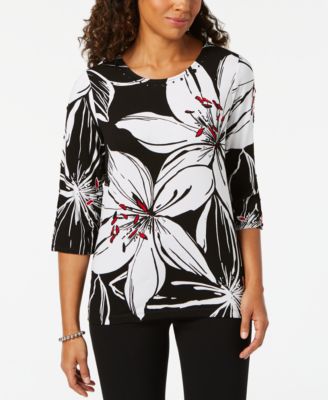 Alfred Dunner Barcelona Embellished Floral-Print Top