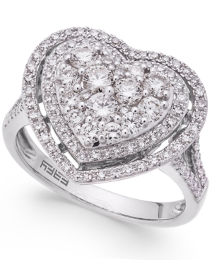 image of Effy Pave Classica Diamond Heart Ring (1-1/8 ct. t.w.) in 14k White Gold